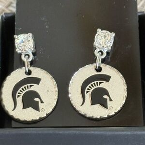 Michigan State Spartans MSU‎ Fans Silver Celestial Drop Earrings